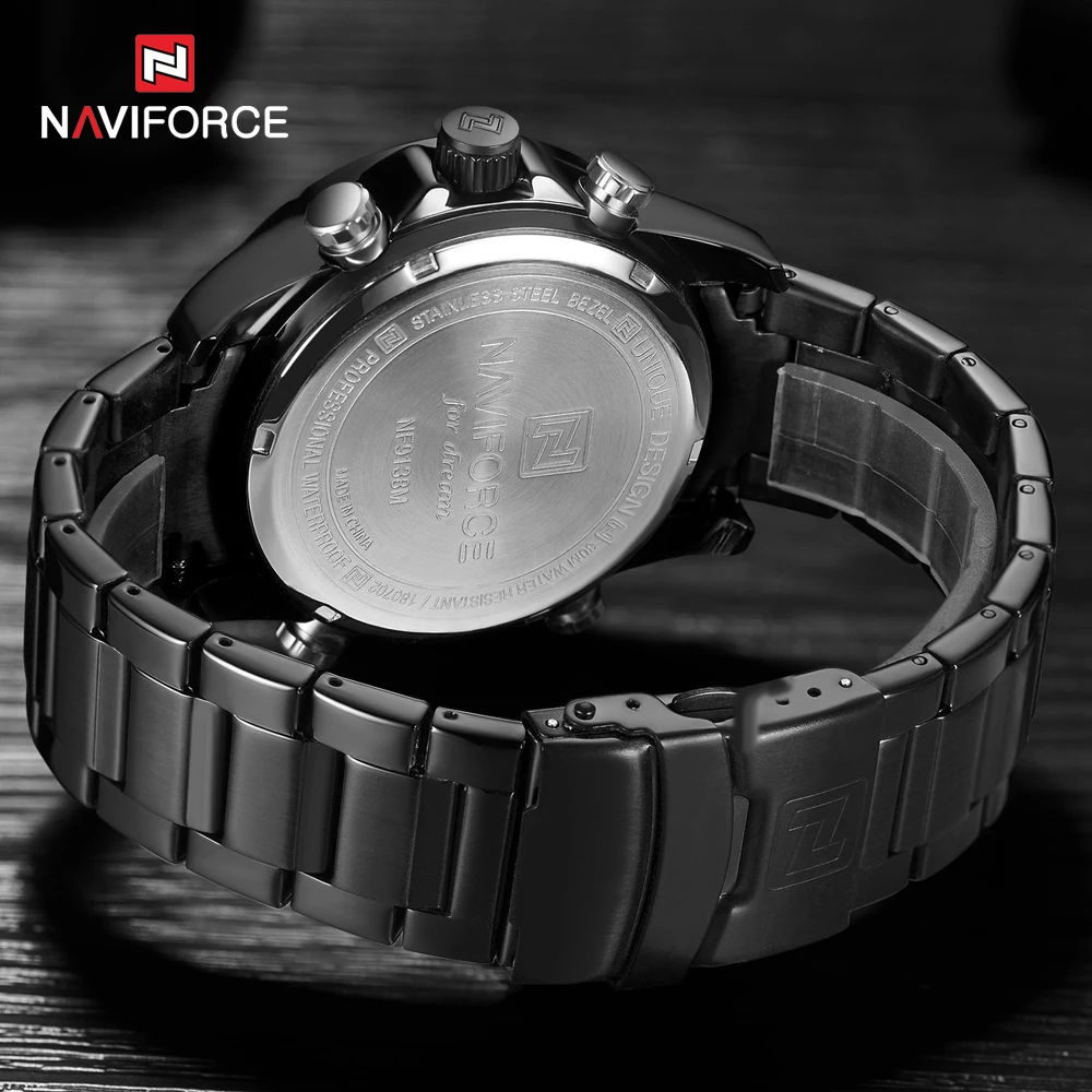 NAVIFORCE наручные мужские спортивные часы, мужские Кварцевые светодиодный цифровые часы, мужские полностью стальные водонепроницаемые наручные часы Relogio Masculino