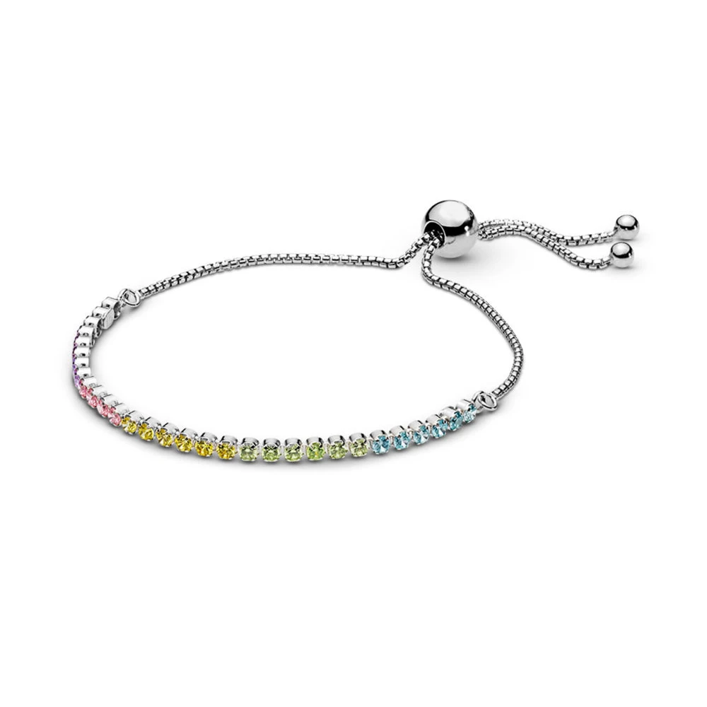 

Multi-Color Sparkling Strand Bracelet 100% 925 Sterling Silver Sparkling Strand Bracelet Fit European Charms Diy Jewelry