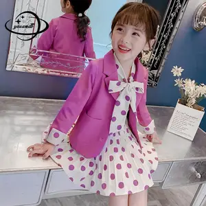 Kids Blazers Sets Spring Autumn Girls Casual 2pcs Dress Suits Jackets Single Breasted Polka Dot Swee in USA (United States)
