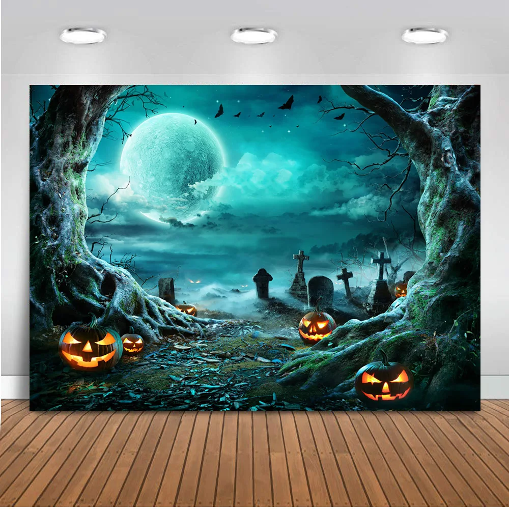

Фотофон страшная ночь яркая луна Хэллоуин фон для фотостудии Тыква надгробие летучая мышь счастливый Хэллоуин Декор
