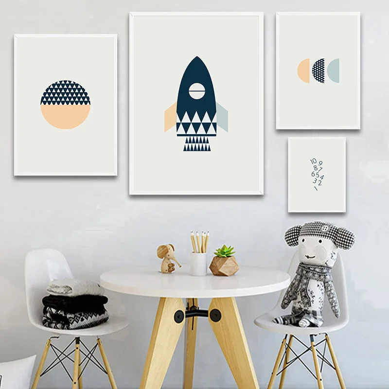Rocket из космоса Wall Art Плакаты Мультяшные принты для детской холст картины
