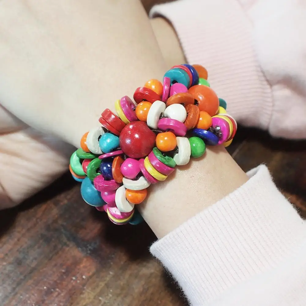 MANILAI Handmade Multicolor Wood Beaded Bracelets For Women Bohemia Statement Big Bracelet Ethnic Jewelry Wholesale | Украшения и