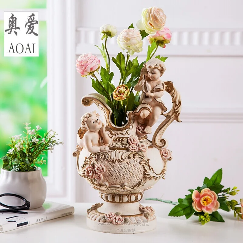 

RESIN CREATIVE ANGEL FLOWERS VASE POT VINTAGE FAIRY VASE HOME DECOR CRAFTS ROOM DECORATION LARGE FLOOR VASE RESIN FIGURINES GIFT