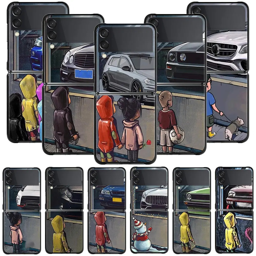 

Phone Case For Samsung Galaxy Z Flip3 5G Hard PC Fundas For Samsung Z Flip 3 5G z flip Coque Boy Girl See Cool Sports Car Drift