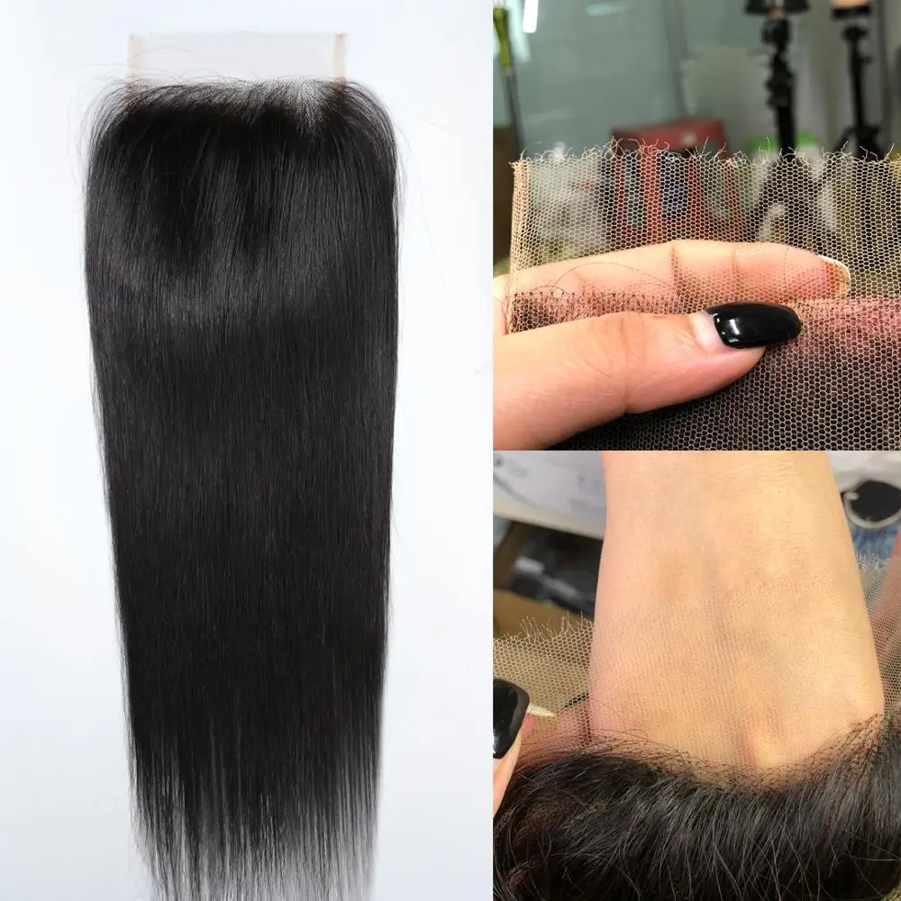 Невидимая 5x5 HD кружевная застежка прямые волосы Remy с детскими волосами Кожа