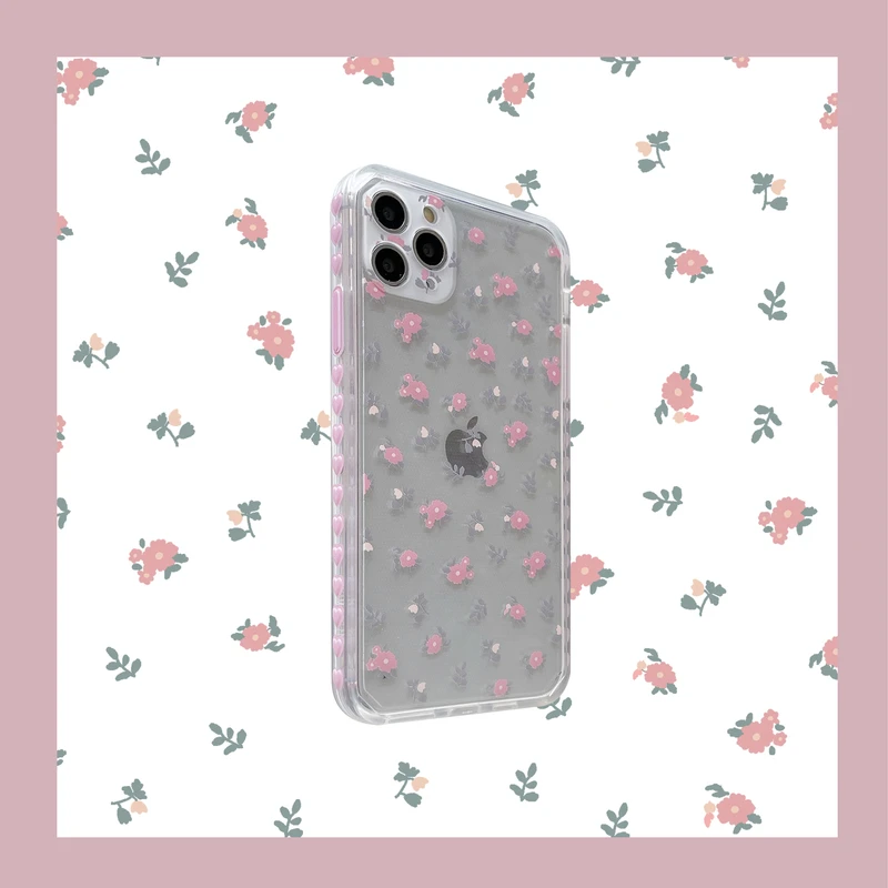 

Cute Pink Love Heart Flower Korean Phone Case For iPhone 12 11 Pro Max X Xs Max Xr 7 8 Puls SE 2020 Cases Clear Soft TPU Cover