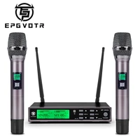 epgvotr dual handheld mic 200 channels uhf wireless microphone system with echo effect treble bass 100 meters metal material