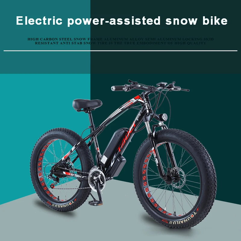 

Electric Snow Bike 26 inch 21 speed ebike Electric Assisted Snowmobile Electric Bicycle Beach Mountain Snow E-bike