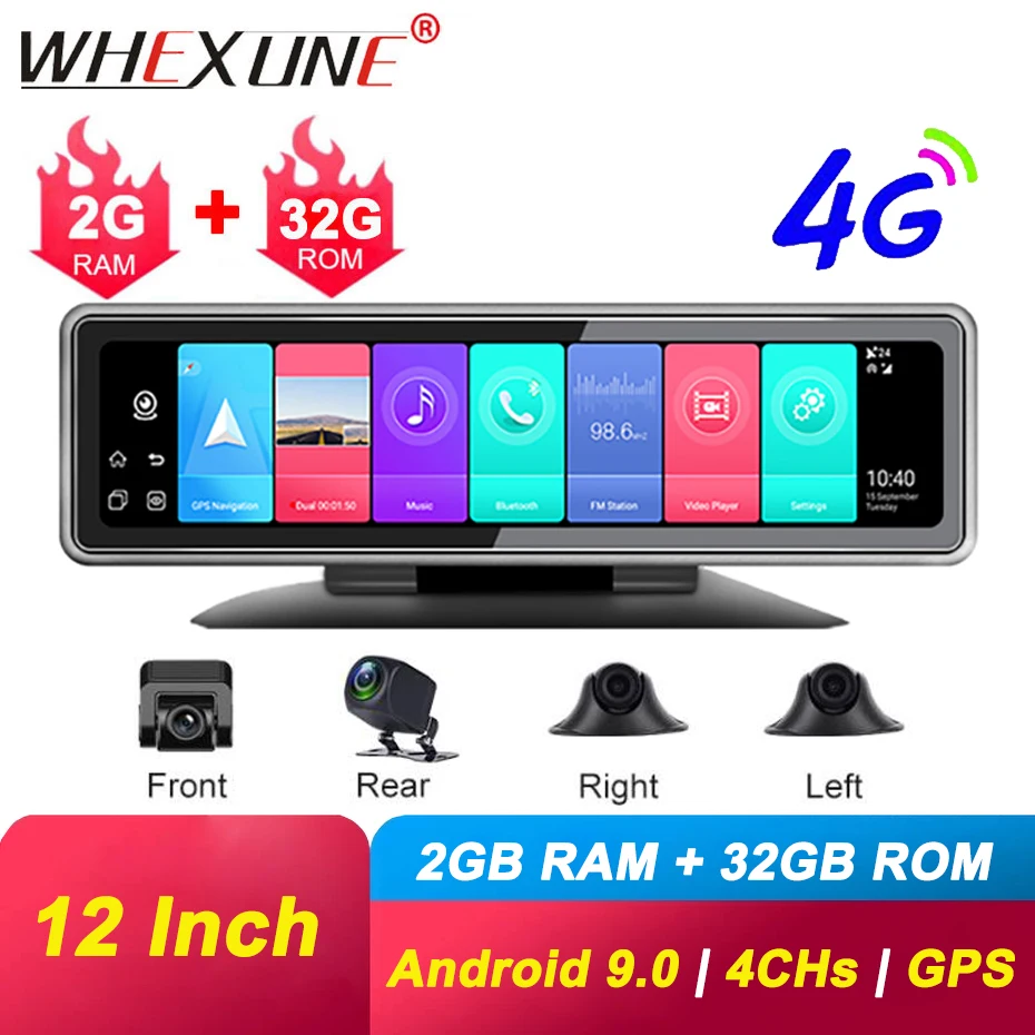 WHEXUNE 4 камеры записи Android 9 0 2 ГБ + 32 зеркало 4G камера с углом обзора без светильник