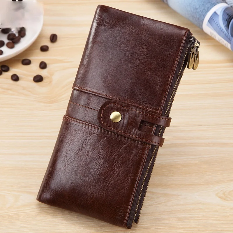 Explosive first layer cowhide fashion casual men's long wallet clutch bag large-capacity retro leather card holder