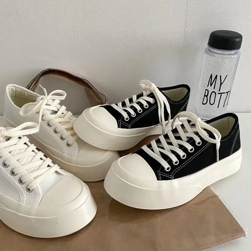 

Candy Colors Low-Cut Lace Up Canvas Shoes Sweet Sewing Flat Vulcanized Shoes Designer Women Shoes Retro Non-Slip Chunky Sneakers