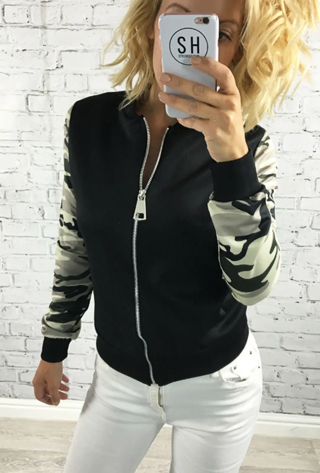 

Autumn and Winter Long-Sleeve Stand Collar Camouflage Jacket Female Camouflage Printing Long-Sleeved Jacket Fashion Small Jacket