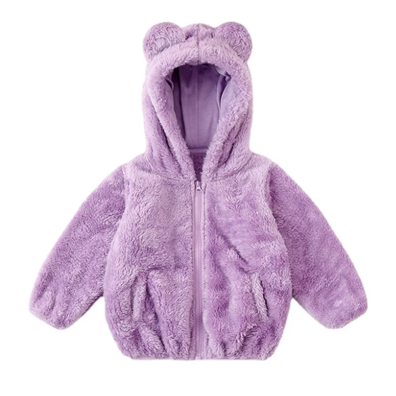 

Toddler Kids Clothes Girls Coral Fleece Jackets 2021 Autumn New Cute Solid Hooded Jacket for Boys Cotton Thicken Winter Clothes