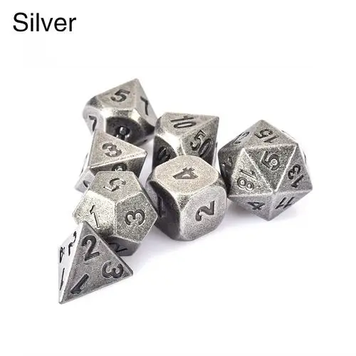 Подземелья и Драконы 7 шт./набор, креативная игра в ролевые игры, кости D& D, металлические кости DND, разные цвета - Цвет: Silver