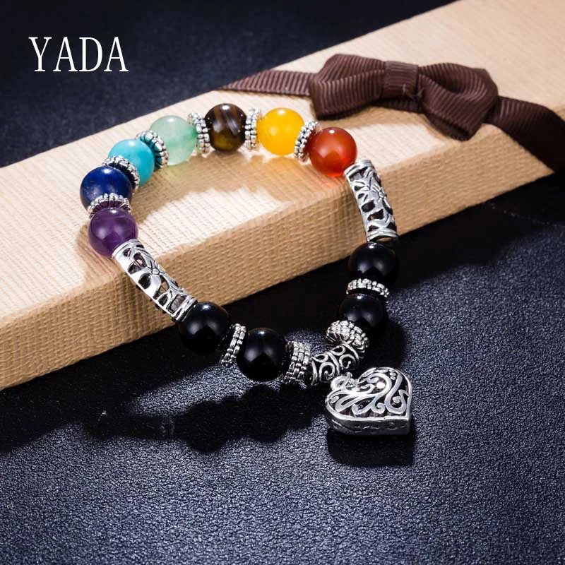

YADA Gifts INS 10MM Luxury Chakra Bracelets&Bangles For Women Heart Distance Bracelets Crystal Jewelry Rainbow Bracelet BT200043