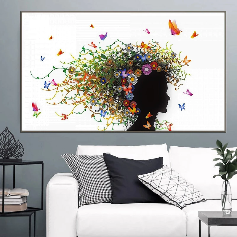 

African Black Woman Head Flower Canvas Painting Wall Art Posters and Prints Modern Style Cuadros Picture for Bedroom Decoration