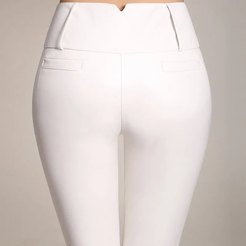 

Street White High Waist Pu Leather Pants Women Fashion 2021 New Skinny Stretch Pencil Pants Office Lady Warm Trousers Female