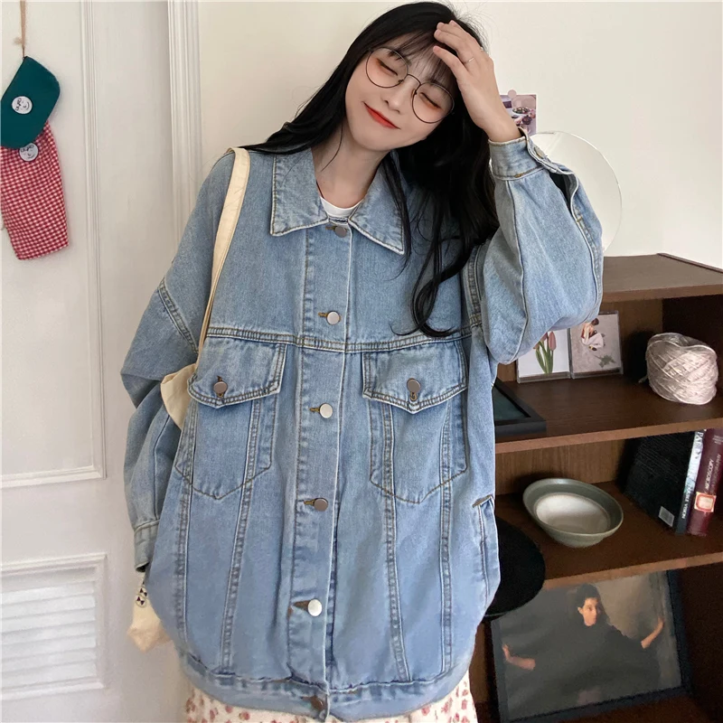 Женская джинсовая куртка жакет для бейсбола свободного покроя в Корейском стиле