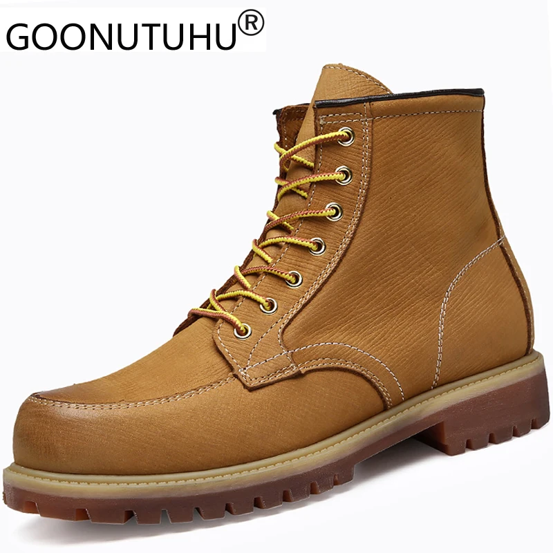 Spring Fashion Men's Ankle Boots Casual Genuine Leather Shoes Male Yellow Combat Army Boots Man Shoe Nice Military Boots For Men
