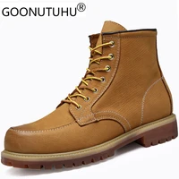 spring fashion mens ankle boots casual genuine leather shoes male yellow combat army boots man shoe nice military boots for men