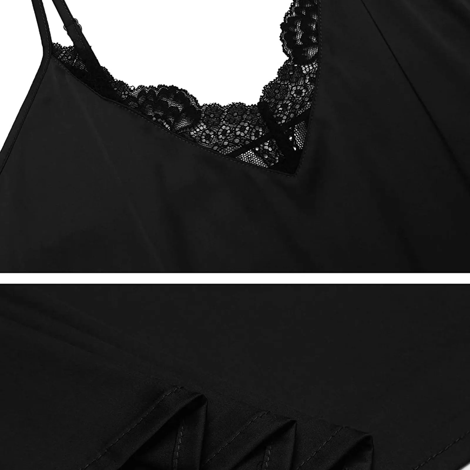 

2Pcs V-Neck Satin Solid Pajama Sets Women Sleeveless Lace Adjustable Sling Nightwear Sexy Babydoll Soft Lingerie Shorts Set A50