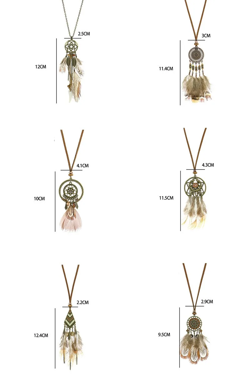 

Bohemian Ethnic Long Chain Feather Pendant Dreamcatcher Sweater Pendant Necklace Choker Boho Clothing Jewelry Accessories