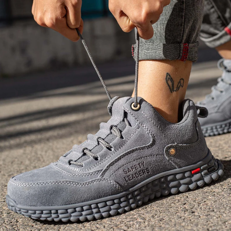 

Genuine Leather Shoes Safety Boots Steel Toe Shoes Men Work Shoes Indestructible Sneakers Work Safety Shoes Light Security Boots