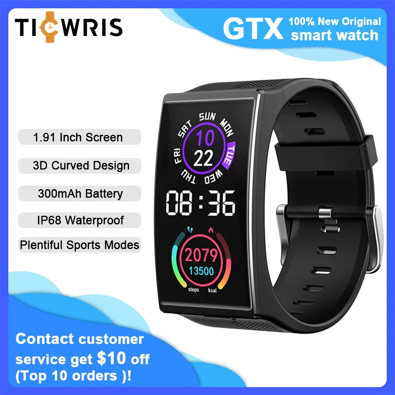 2021 New TICWRIS GTX Men Smart Watch 300mAh Bluetooth Waterproof Blood Pressure Sport Smartwatch Fitness Bracelet For Android