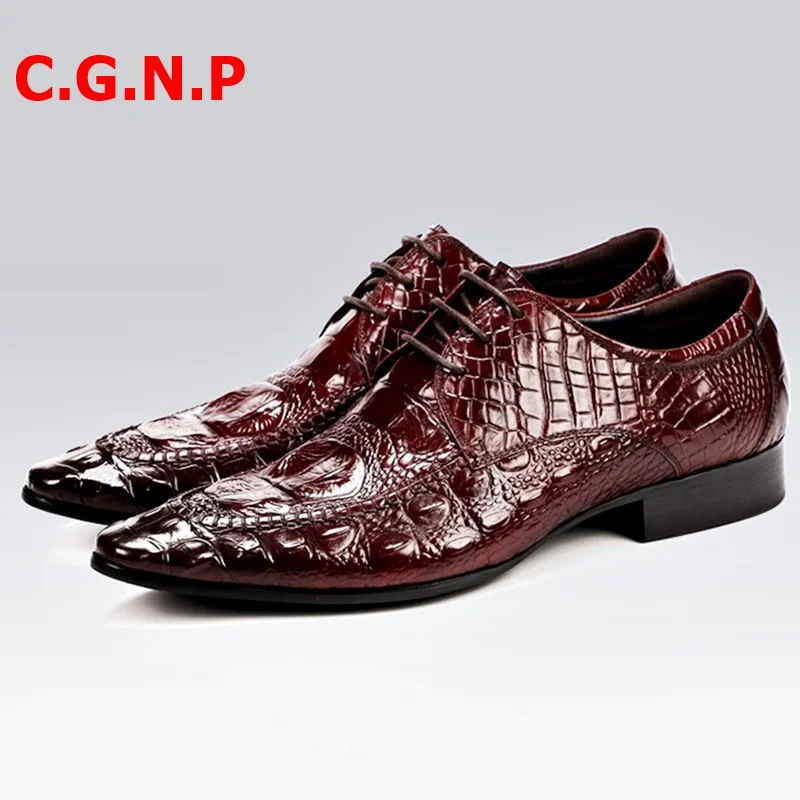 

Формальные туфли из натуральной кожи с крокодиловым узором C.G.N.P для мужчин, деловые строгие туфли в британском стиле, мужские свадебные туф...