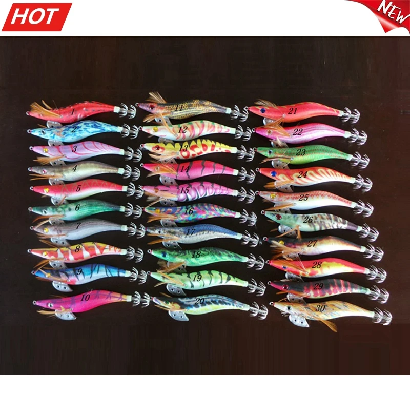 

15Pcs Luminous Squid Jig Lures Wood Shrimp Bait 2.5# 3.5# 11G 21G Pesca Carp Fishing Tackle
