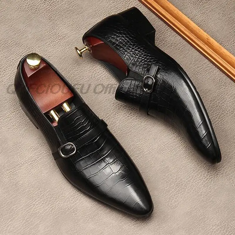 

Крокодиловая обувь, мужская обувь с острым внутренним диаметром, натуральная кожа, черные, коричневые слипоны, Мужская классическая обувь, ...