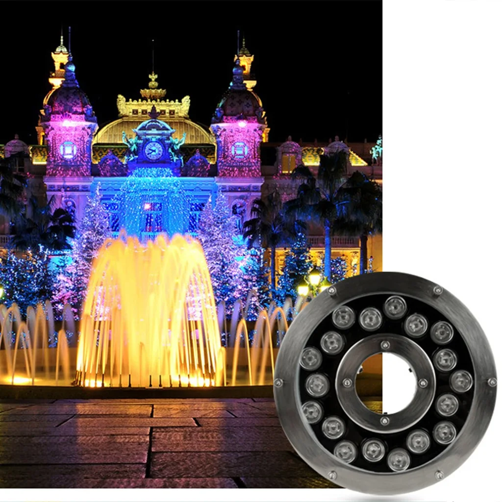 18W светодиодный фонтан лампы DC 24V IP68 круглый подводный светильник с DMX512 RGB Цвет