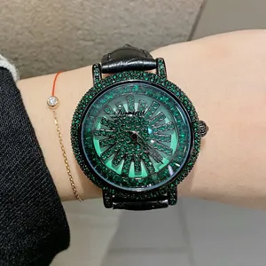Высококачественные роскошные Брендовые женские часы со стразами. Модные часы из натуральной кожи, зеленые женские наручные часы, Прямая поставка