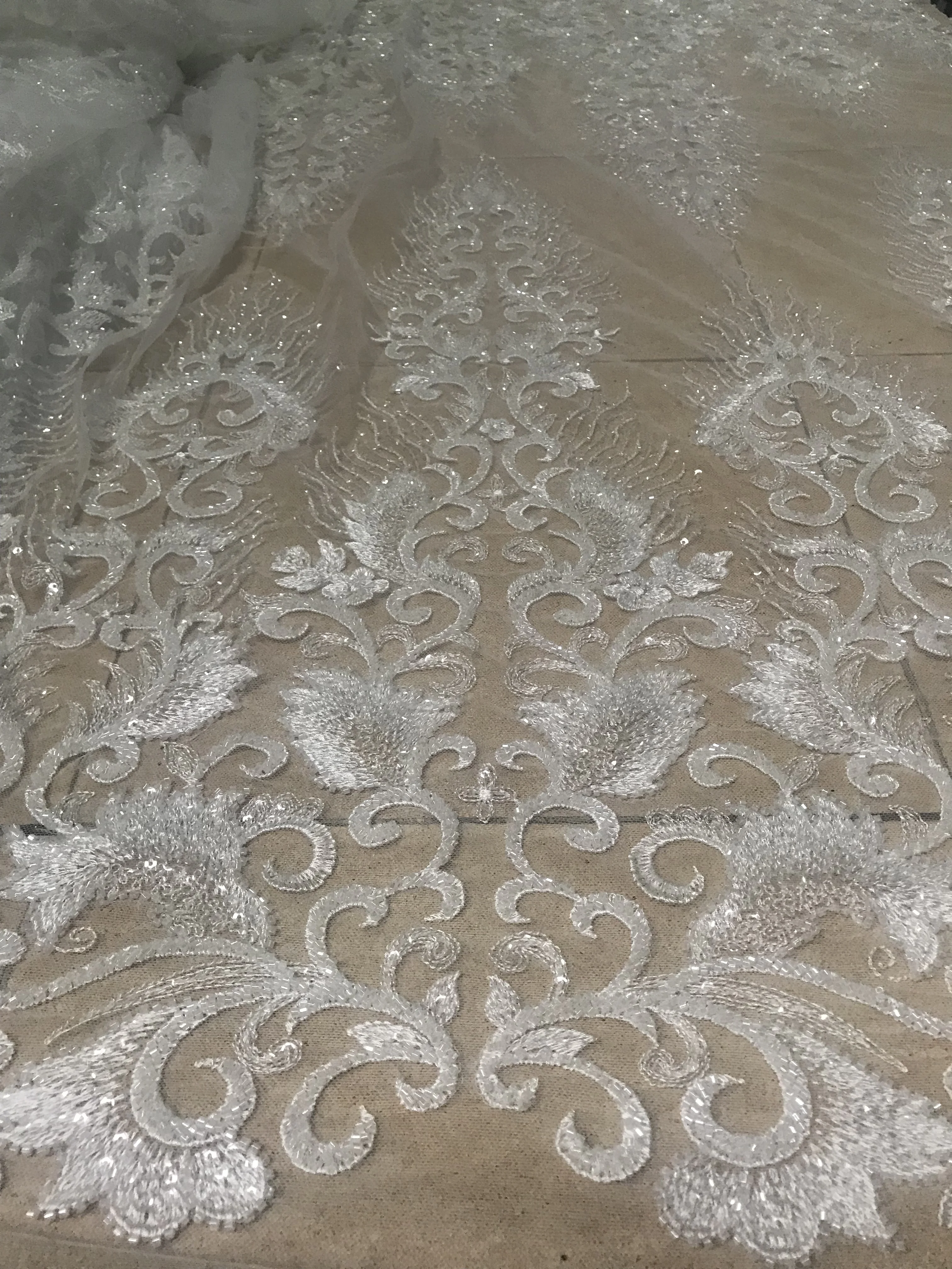 

High Quality African Lace Fabric with beads ZH-298687 French Net Embroidery Tulle Lace Fabric For Nigerian Wedding Party Dress