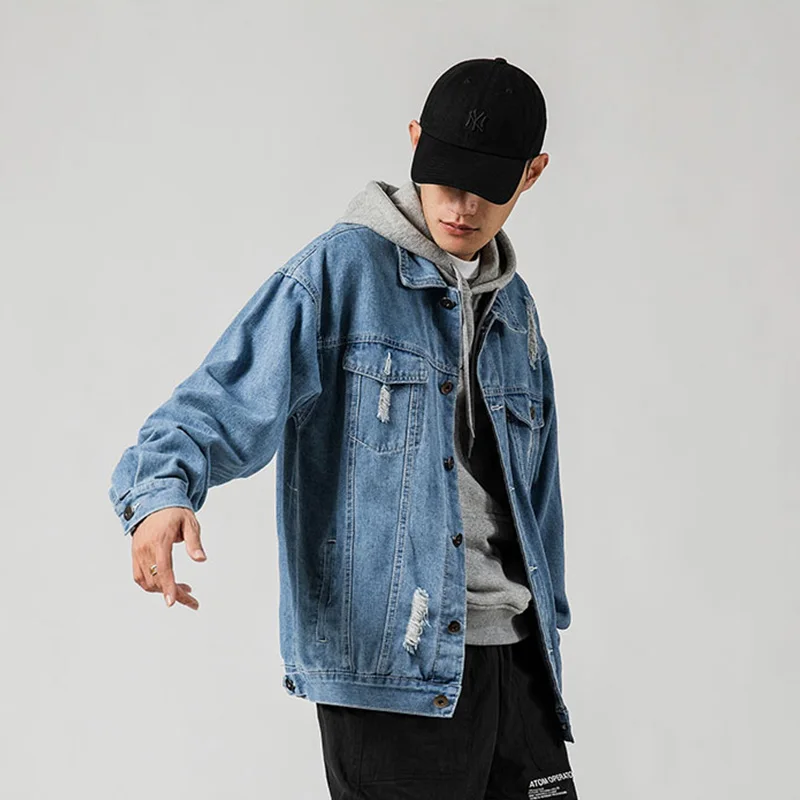 Весенняя и Осенняя джинсовая куртка с дырками Мужская мужская повседневная