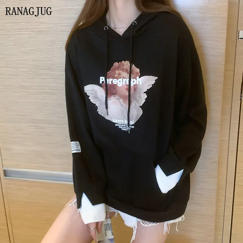 

Женский свитшот с длинным рукавом топы, свободные пуловеры в Корейском стиле с графическим принтом в стиле Харадзюку худи для подростков од...