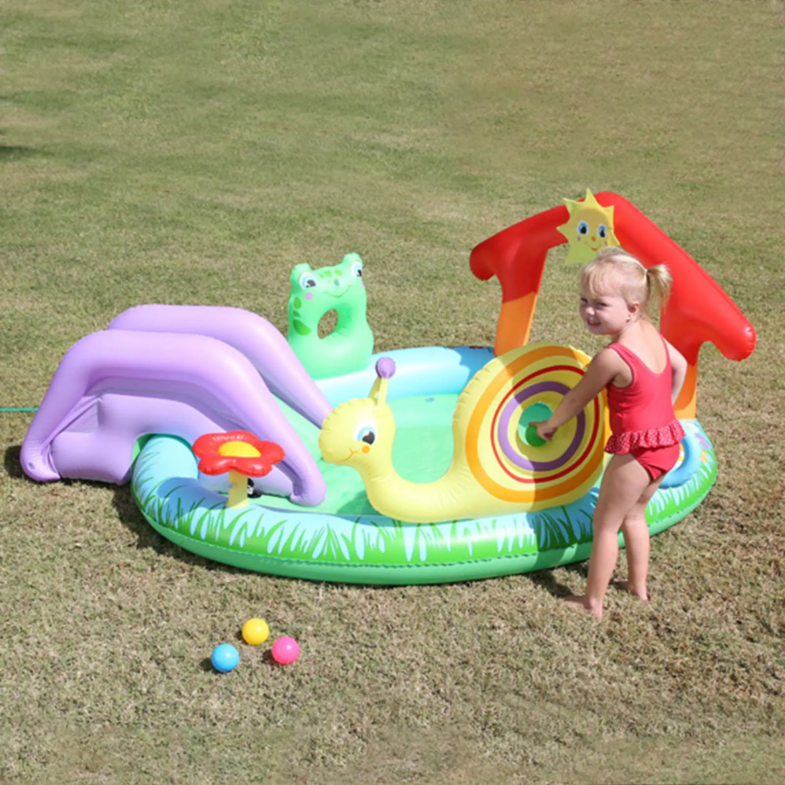 

Inflatable Swimming Pool Game Center Ocean Ball Pool Backyard Inflatable Large Snails Water Jet Arch Play Water Toy Slide