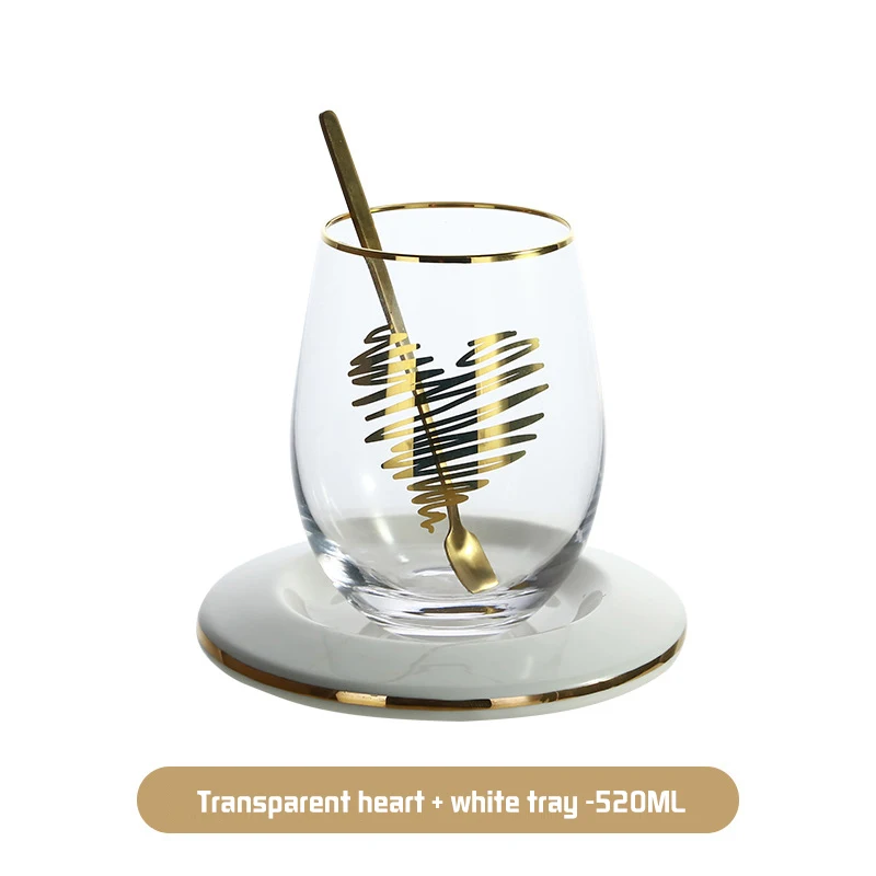 transparent CUP-03 Кофейная кружка Dazzle с золотым краем, круглая горлышко, чашка с поддоном, изолированный стакан для путешествий, вина, чая, шампанского, виски, питьевые очки - Цвет: transparent CUP-03