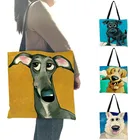 Женские тканевые сумочки с рисунком собаки, складные многоразовые сумки для покупок, корейский тоут