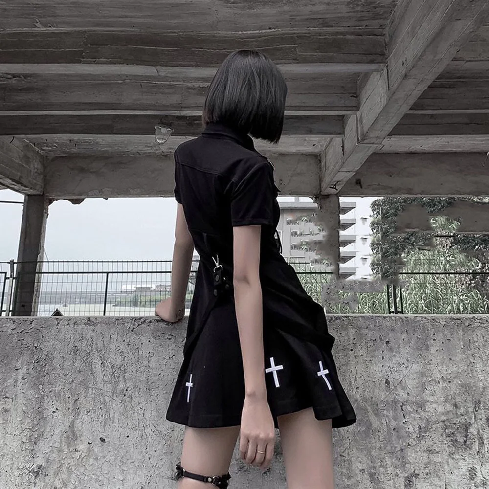 Женское осеннее платье Goth Fashion Trend Dark рубашка в стиле панк с короткими рукавами