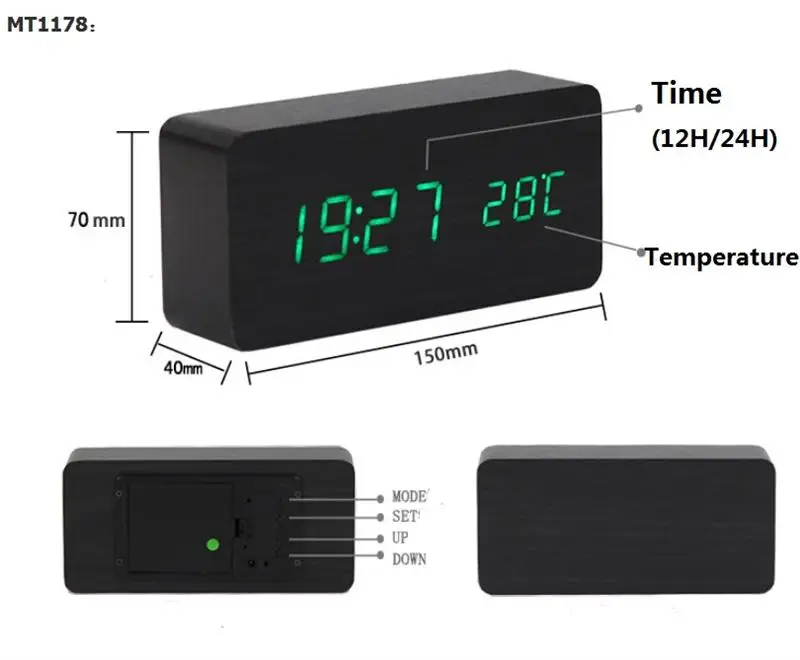 

LED Wooden Alarm Clock Watch Table Digital Thermometer Wood Despertador Electronic Desktop USB/AAA Powered Clocks Table Decor