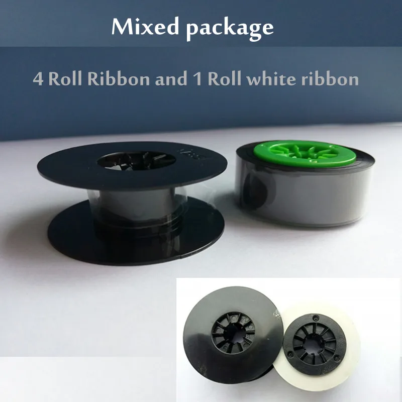 Смешанные посылка 4 рулона с черными чернилами ленты и 1 рулон Белая лента