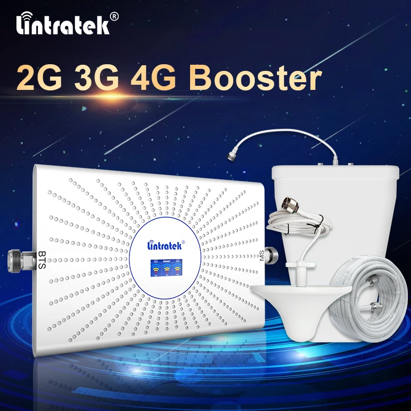 Усилитель сотового сигнала Lintratek 2G 3G 4G 900 1800 2100 МГц 70 дБ 23дБм ЖК дисплей|Усилители