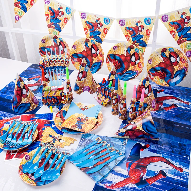На тему Человека-паука одноразовая посуда для дня рождения скатерть бумажная