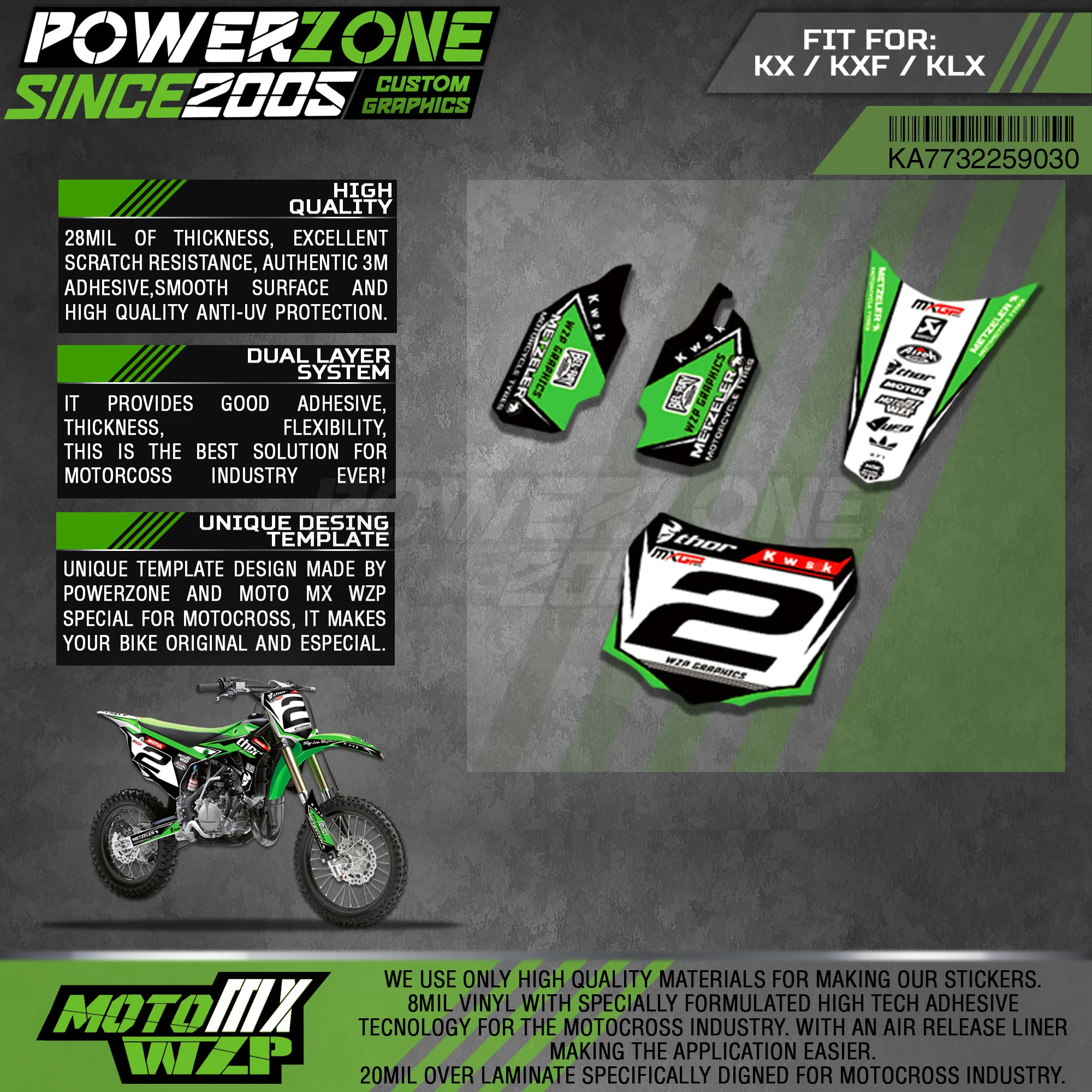 PowerZone пользовательские команды графические наклейки 3 М Набор для Kawasaki Наклейка