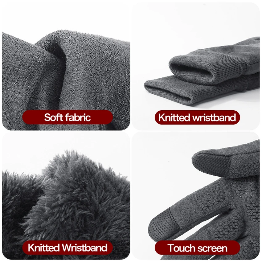 

Men Winter Suede Cycling Gloves Windproof Warm Skin-friendly Touch Screen Gloves with Night Riding Reflective Sign for Cycling
