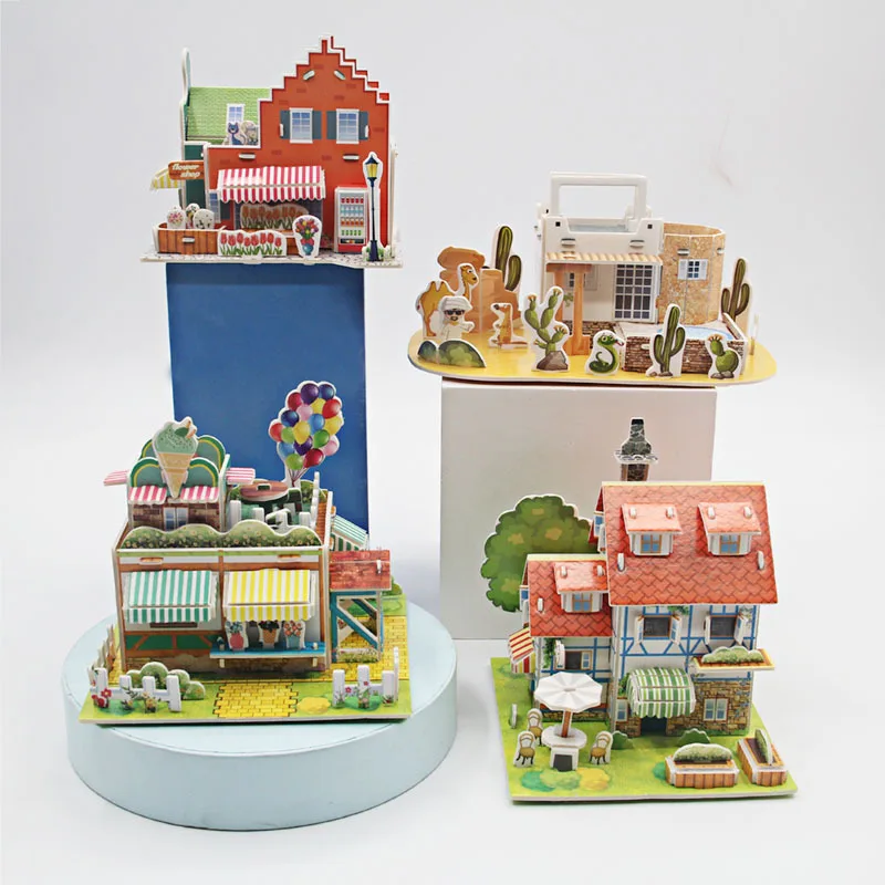 2021 kids 3d stereo puzzle cartoon house castle building model diy handmade early learning educational toys gift for children free global shipping