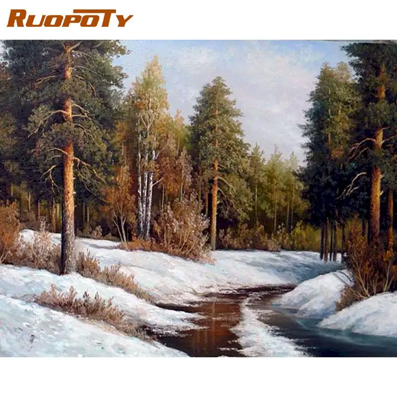 

RUOPOTY Frame DIY Painting By Numbers Glacier Forest Landscape Wall Art Picture Acrylic Home Decors Artwork Diy Gift