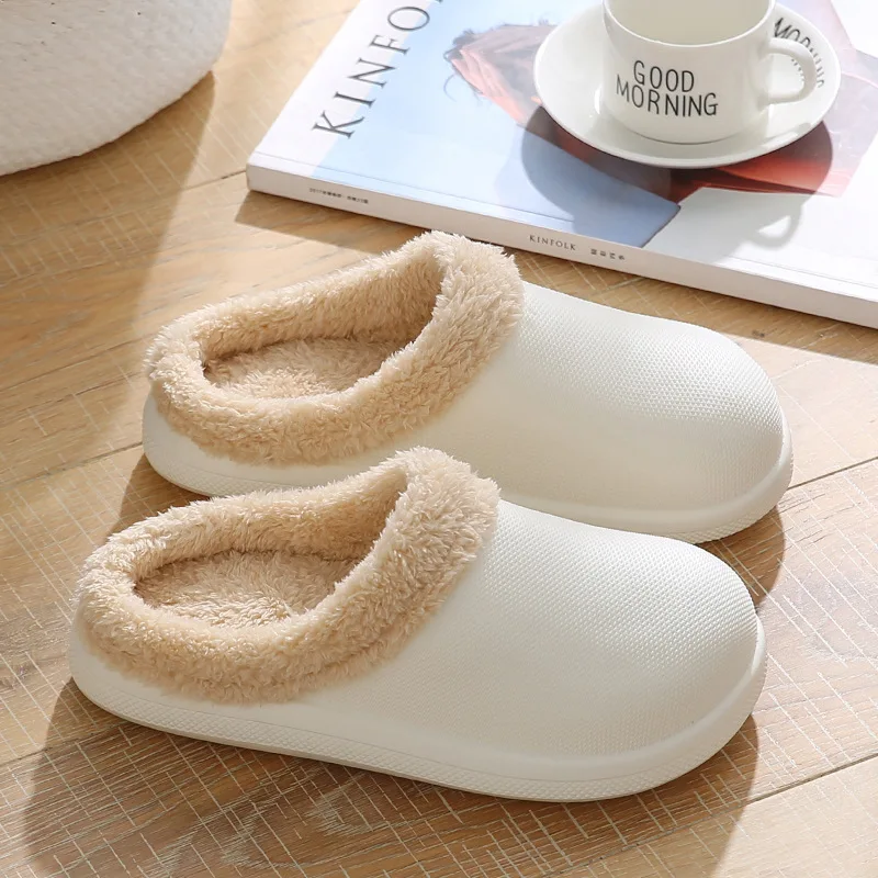 2021New Waterproof Cotton Slippers Warm Indoor Non-slip Plush Indoor Ladies Home CoupleThickBottom Slippers MenAutumn And Winter