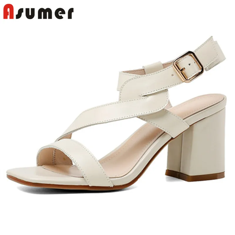 Женские босоножки из натуральной кожи на высоком квадратном каблуке|Боссоножки